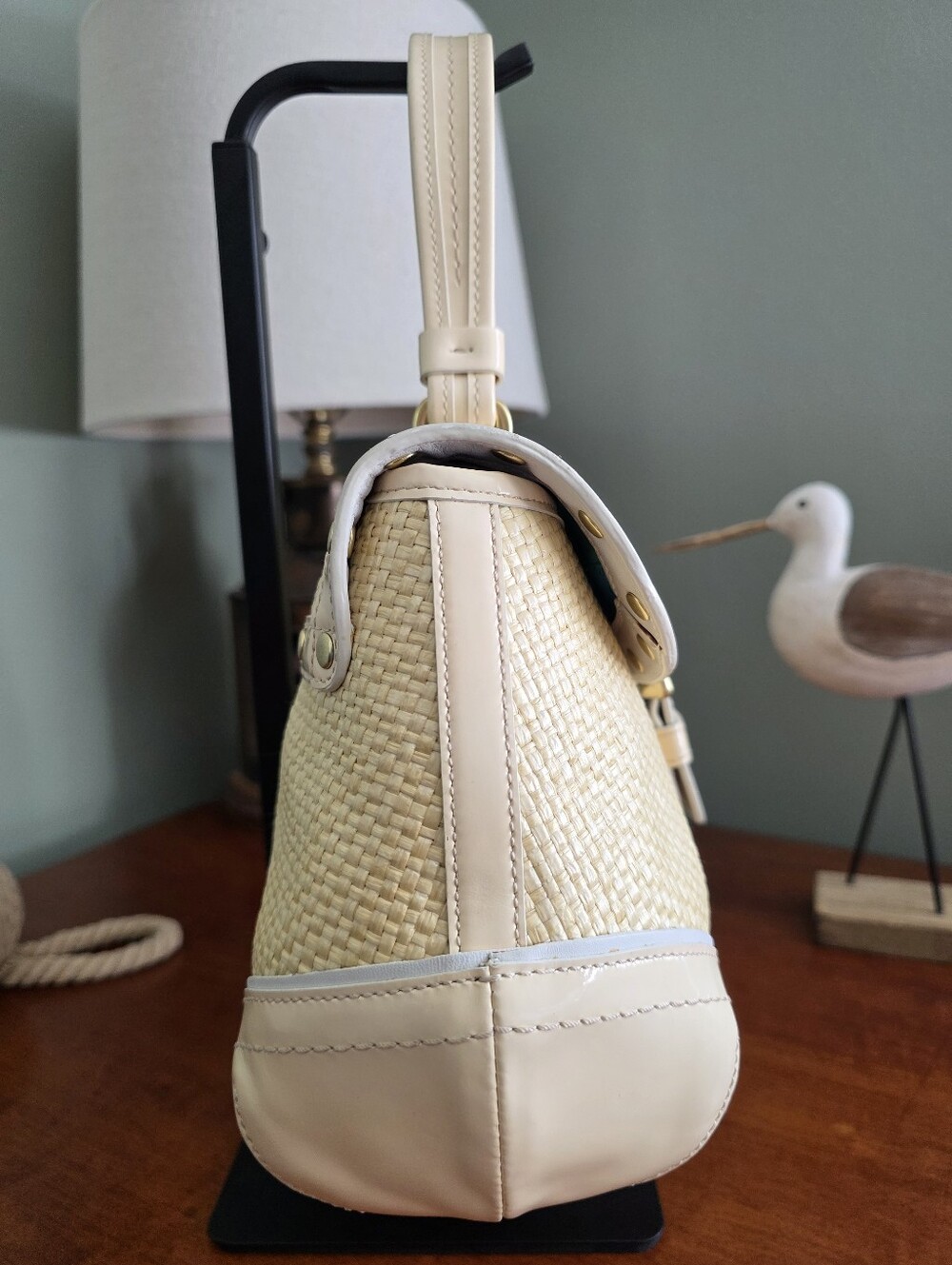 Coach F11687 Soho Woven Straw Patent Leather Satchel Ivory Summer Y2K Bag - Picture 4 of 16